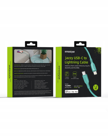 INNOSTYLE JAZZY KABEL USB-C LIGHTNING MFI SZYBKIEGO ŁADOWANIA DO IPHONE KEVLAR 1M ZIELONY
