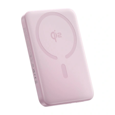 Powerbank Baseus EnerFill FM12 Qi2 10000mAh 22.5W kompatybilny z MagSafe z białym kablem Baseus Simple USB-C 20V/3A 0,30m - różowy