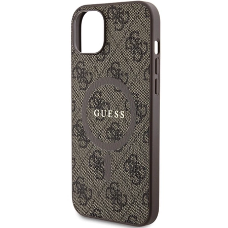 Etui Guess 4G Collection Leather Metal Logo MagSafe na iPhone 15 / 14 / 13 - brązowe