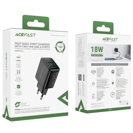 ACEFAST ŁADOWARKA SIECIOWA 2x USB 18W QC 3.0 DO TELEFONÓW SZYBKIE ŁADOWANIE