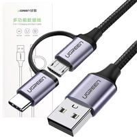 Ugreen kabel przewód 2w1 USB - micro USB / USB Typ C 1m 2,4A czarny (30875)