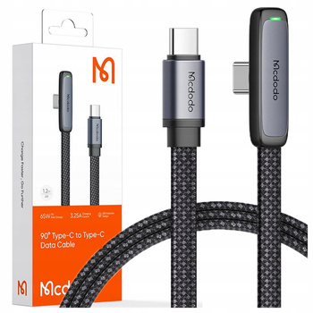 MCDODO ANGLE USB-C CABLE FAST CHARGING USB TYPE C 3A 65W BLACK 2M