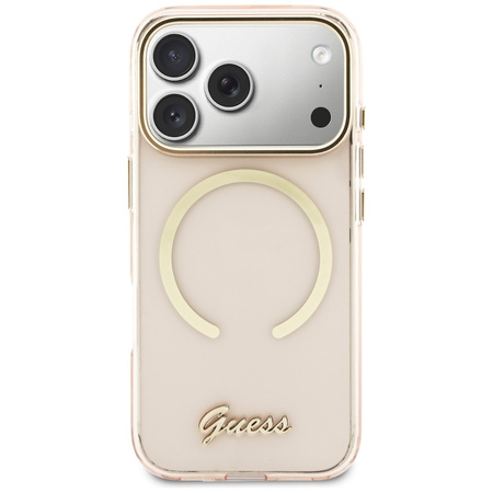 Etui Guess IML Script Metal MagSafe do   iPhone 17 Pro Max różowy