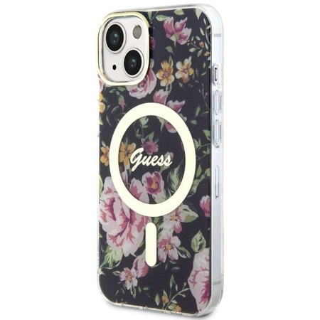 Etui Guess GUHMP14MHCFWSK na iPhone 14 Plus 6.7" - czarne Flower MagSafe