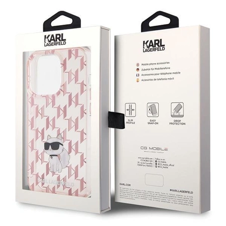 Etui Karl Lagerfeld Monogram Choupette na iPhone 15 Pro Max - różowe