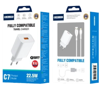 JELLICO ładowarka sieciowa C7 22.5W 1xUSB QC3.0 + kabel Lightning Biały