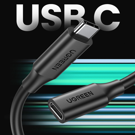 Ugreen kabel przedłużacz przejściówka USB C (męski) - USB C (żeński) 100W 10Gb/s 1m czarny