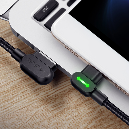 Mcdodo phone cable quick , angled, 90° , LED USB TYPE C 0.5m black strong with braid