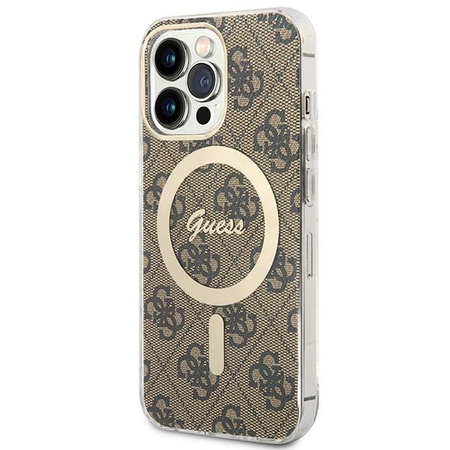 Zestaw Guess GUBPP13LH4EACSW Case+ Charger iPhone 13 Pro brązowy/brown hard case 4G Print MagSafe
