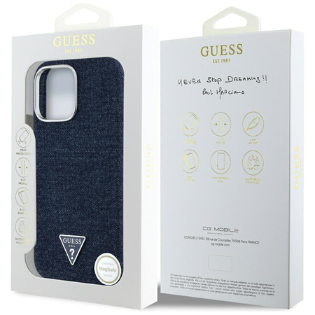 GUESS ETUI TPU DO IPHONE 16 PRO DO MAGSAFE DENIM TRIANGLE LOGO WYTRZYMAŁE