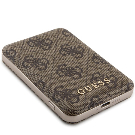 Guess Powerbank indukcyjny 15WGUPB5FP4EMGW 5000mAh brązowy/brown 4G Leather Metal Logo MagSafe