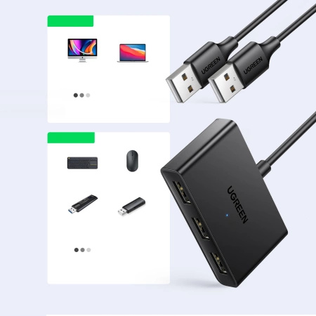UGREEN PRZEŁĄCZNIK SWITCH BOX USB 2 WEJŚCIA 3 WYJŚCIA DO KOMPUTERA ADAPTER