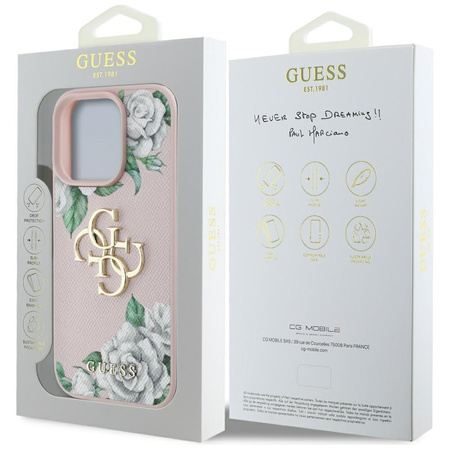 GUESS ETUI POKROWIEC GRAINED ROSES BIG 4G DO IPHONE 16 PRO MAGNETYCZNE