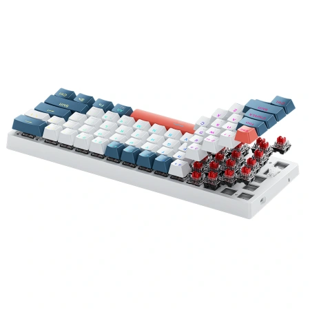 Klawiatura gamingowa Machenike K500-B61 przewodowa mechaniczna podświetlana Red Switch - biało-niebieska