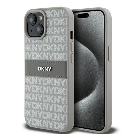 DKNY CASE DO IPHONE 15 PLUS 14 PLUS Z LOGO MONO STRIPE I METALOWYM AKCENTEM