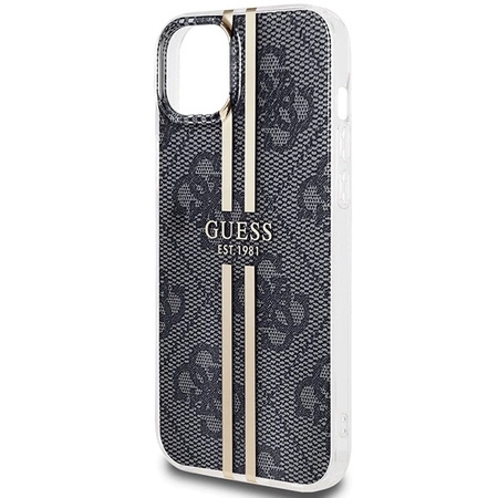 Etui Guess IML 4G Gold Stripe na iPhone 15 Plus / 14 Plus - czarne