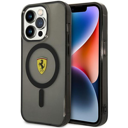 Etui Ferrari FEHMP14LURKK na iPhone 14 Pro - czarne Translucent Magsafe
