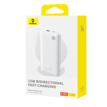 Powerbank Baseus Airpow Lite 10000mAh 15W z kablem Baseus Simple USB-A - USB-C 30cm - biały