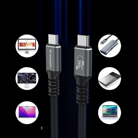 Kabel Wozinsky WPS-UY41S USB-C USB4 40Gb/s 240W 1m 4K - czarny