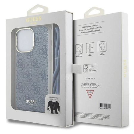 Etui Guess Crossbody Cord 4G Print na iPhone 15 Pro - niebieskie
