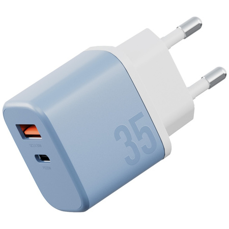 Ładowarka sieciowa Bazic GoPort Velox    Kit USB-C/USB-A GaN 35W z kablem niebieski