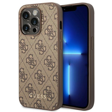 Guess GUHCP14LG4GFBR iPhone 14 Pro 6,1" brązowy/brown hard case 4G Metal Gold Logo