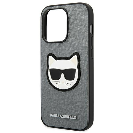Karl Lagerfeld KLHCP14LSAPCHG iPhone 14 Pro 6,1" hardcase srebrny/silver Saffiano Choupette Head Patch