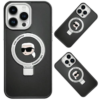 Etui Karl Lagerfeld Ring Stand Karl Head MagSafe do iPhone 15 - czarne