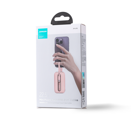 Joyroom powerbank 10000mAh Colorful Series 22.5W z 2 wbudowanymi kablami USB C i Lightning różowy (JR-L012)