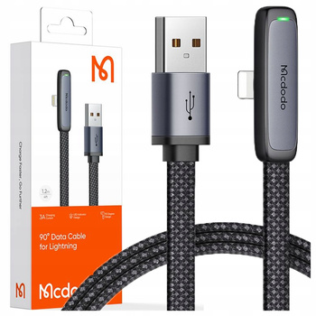 MCDODO ANGLE USB LIGHTNING FLAT CABLE 36W FOR IPHONE 12 13 14 BLACK 1M