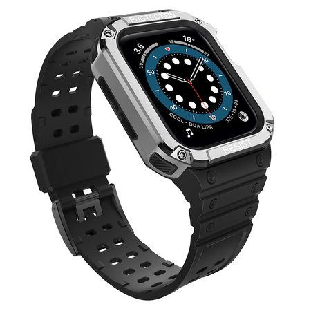 Protect Strap Band opaska z etui do Apple Watch 7 / 6 / 5 / 4 / 3 / 2 / SE (41 / 40 / 38mm) obudowa pancerny pokrowiec na zegarek czarny