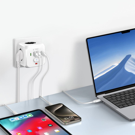TECH-PROTECT PCL3X4 ZASILACZ 2 USB 2 TYPE-C 3 GNIAZDA DO ŁADOWANIA TABLETÓW