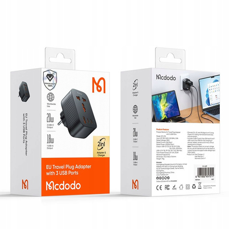 MCDODO PRZEJŚCIÓWKA ŁADOWARKA ADAPTER PODRÓŻNY WTYCZKA EU 3 X USB-C USB-A