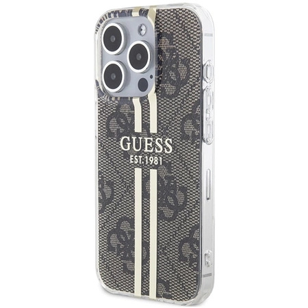 Etui Guess IML 4G Gold Stripe na iPhone 15 Pro - brązowe