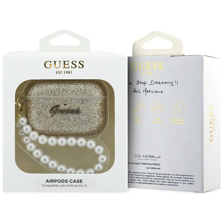 Etui Guess Glitter Pearl Strap do        AirPods Pro 3 złoty