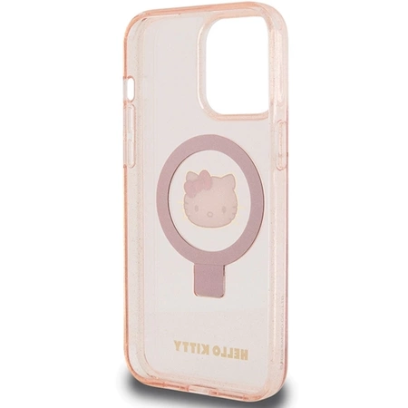 Etui Hello Kitty Ring Stand Glitter Electrop Logo MagSafe na iPhone 15 Pro Max - różowe