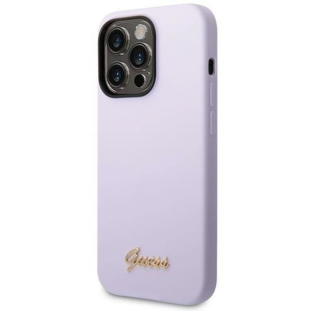 Etui Guess Silicone Vintage Gold Logo na iPhone 14 Pro - fioletowe