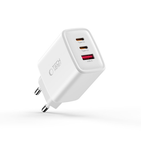 TECH-PROTECT NCA65W-GAN 3-PORT NETWORK CHARGER PD 65W / QC3.0 WHITE