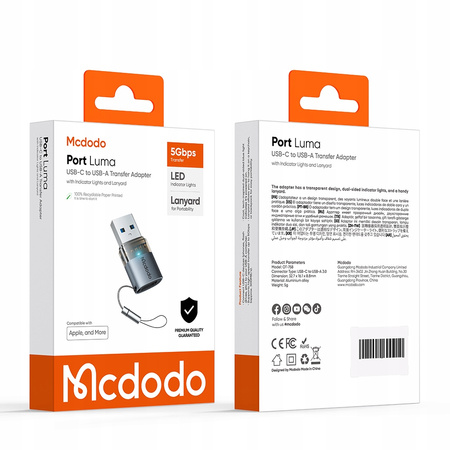 MCDODO ADAPTER PRZEJŚCIÓWKA USB-A 3.0 DO USB-C NA USB TYP C 3A 5GB OTG LED