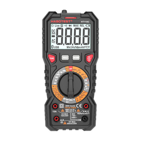 HABOTEST MULTIMETR HT118C Z LATARKĄ DO TESTOWANIA AKUMULATORÓW TRUE RMS NCV