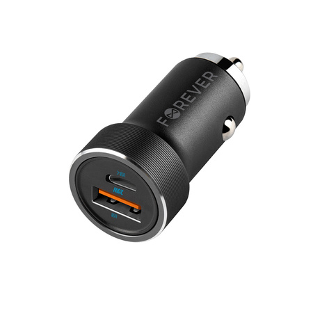 Forever ładowarka samochodowa PD QC CC-06 1x USB-C 1x USB 20W czarna + kabel USB-C - USB-C 60W