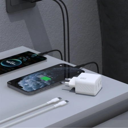 Ładowarka sieciowa Dudao A28PCEU PD 45W GaN 2xUSB-C z kablem USB-C - biała