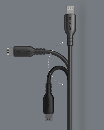 INNOSTYLE JAZZY KABEL USB LIGHTNING MFI SZYBKIEGO ŁADOWANIA DO IPHONE KEVLAR 2M CZARNY