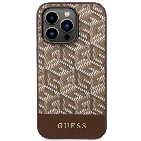 Etui Guess GCube Stripes MagSafe GUHMP14LHGCFSEW na iPhone 14 Pro - brązowe