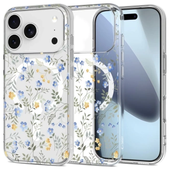 Etui Tech-Protect FlexAir MagSafe na iPhone 17 Pro Max- stokrotki z liśćmi