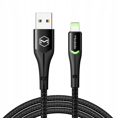 MCDODO KABEL USB LIGHTNING SZYBKIEGO ŁADOWANIA 36W DO IPHONE 13 14 2M LED CZARNY