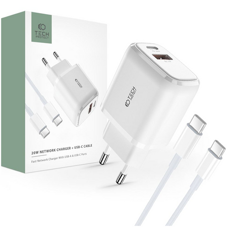 TECH-PROTECT ŁADOWARKA SIECIOWA PD20W 2-PORTY DO IPHONE 12 13 14 15 SAMSUNG