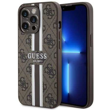 Etui Guess GUHMP13XP4RPSW na iPhone 13 Pro Max 6.7" - brązowe 4G Printed Stripes MagSafe