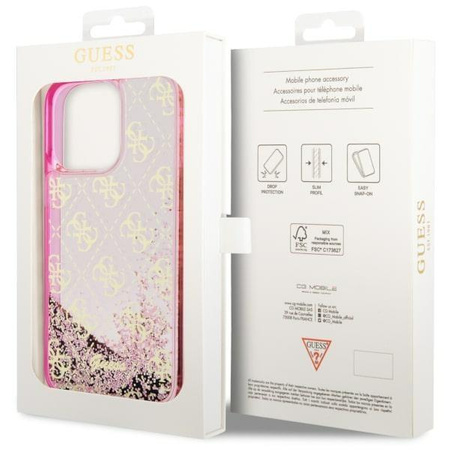 Etui Guess GUHCP14LLC4PSGP na iPhone 14 Pro - różowe Liquid Glitter 4G Transculent