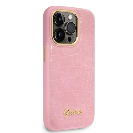 Guess GUHCP14LHGCRHP iPhone 14 Pro 6,1" różowy/pink hardcase Croco Collection